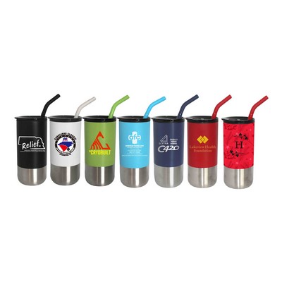 18oz Double Wall Stainless with Plastic Liner, ss straw with silicone tip(5 days)