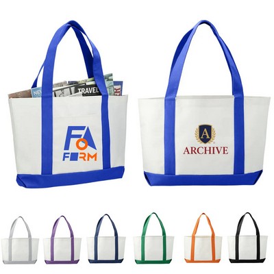 Two-Tone Boat Tote Bag with Front Pocket