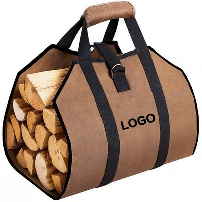 Heavy-Duty Waxed Canvas Firewood Carrier with Reinforced Handle