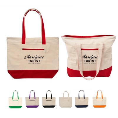 12 Oz. Cotton Canvas Zippered Nautical Tote