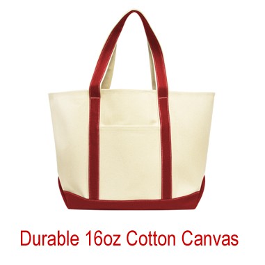 Heavy Duty 16 Oz. Cotton Canvas Boat Tote Bag w/Interior Key Ring